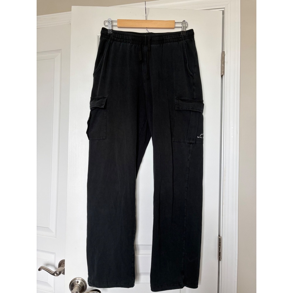Willit Mens Cargo Sweatpants Black Cotton Spandex Straight Leg Size M